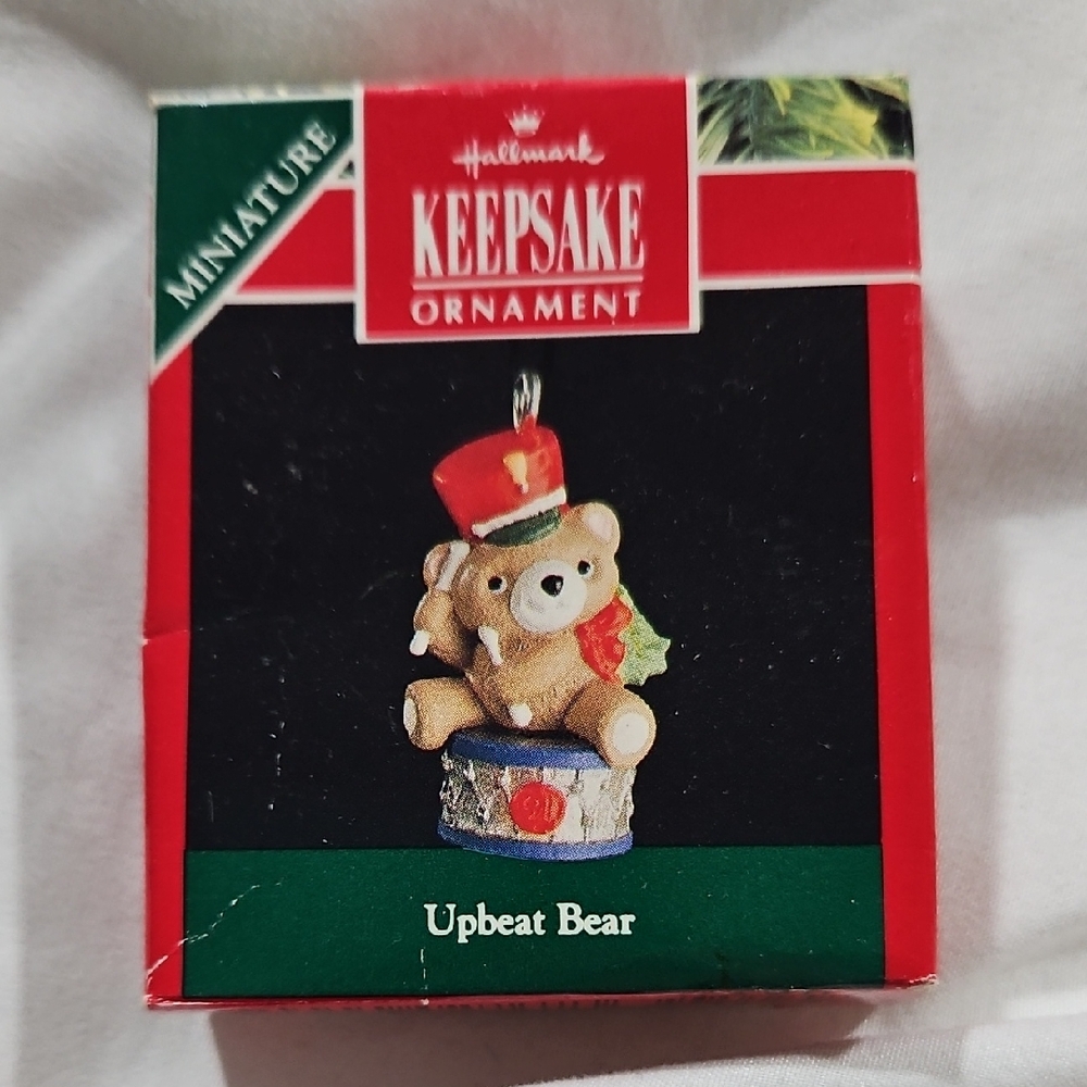 Vintage 1991 Hallmark Keepsake Miniature Bear Ornament with Red and Green